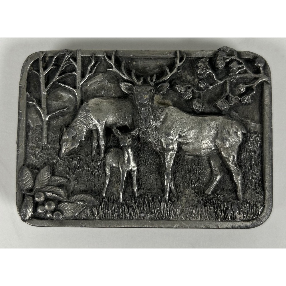 VTG Siskiyou Buckle Co. Wapiti Elk Family Belt Buckle 1982 Silver Pewter